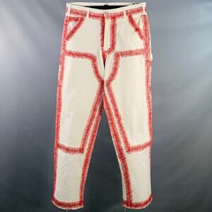 EARTHLING VIP Size 34 Cream Red Embroidery Cotton Rhinestones Casual Pants